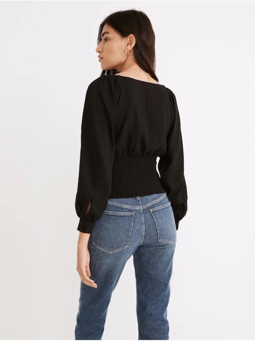 Madewell Black Puff-Sleeve Button-Front Blouse